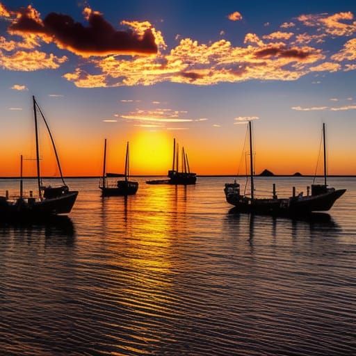 Ocean Sunset Boats in Professional Photography Style