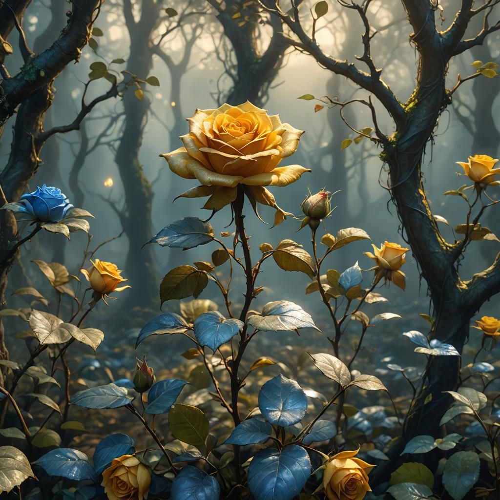 Magical Rose Blooms in Mystical Forest