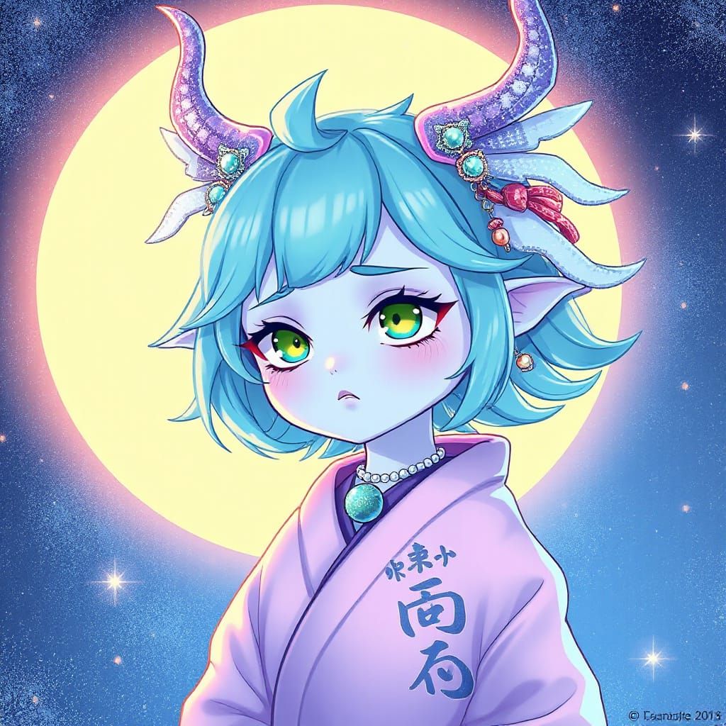 Pastel Kawaii Shinto Goddess in Thought