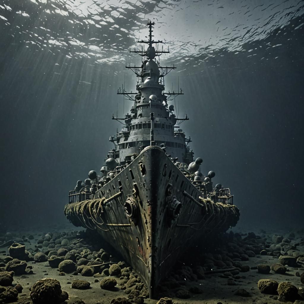 Underwater World War II Battleship Remains