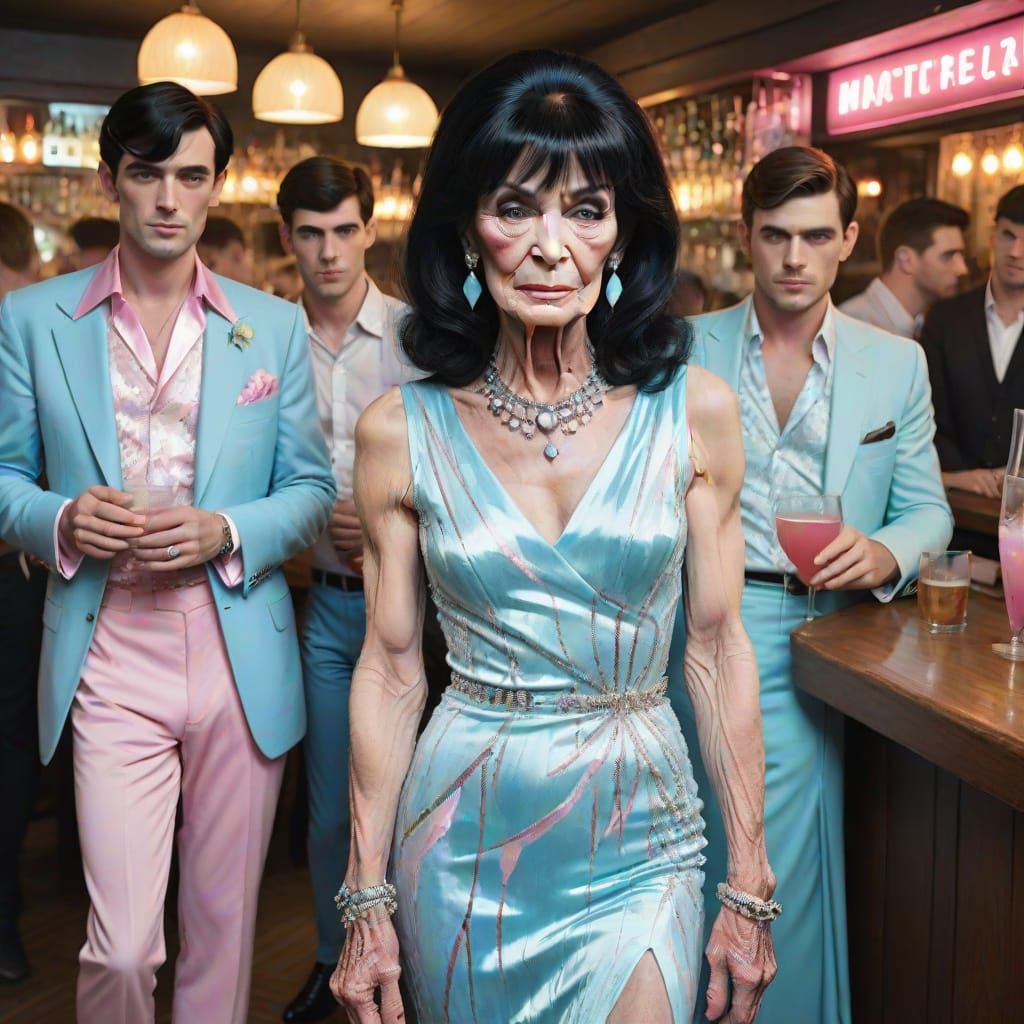 Abstract Art: Elderly Person with Admiring Entourage