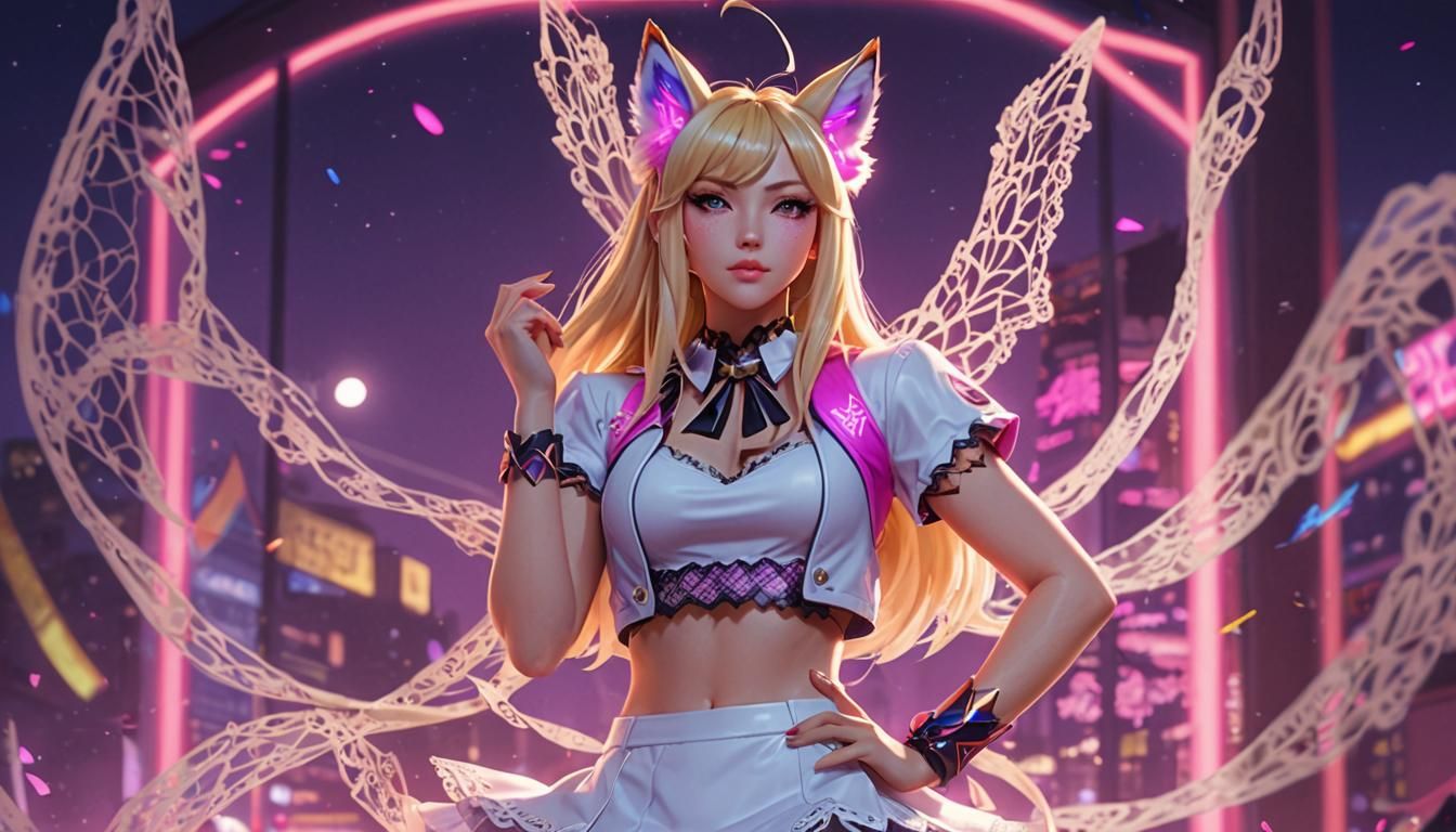 KDA Ahri in Neon 3D Anime Style
