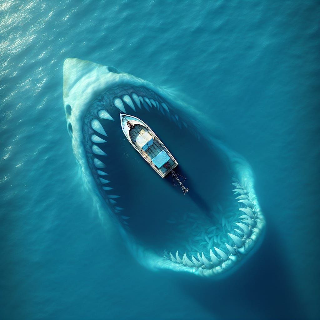 Photorealistic Overhead View of Fishing Boat in Clear Ocean...