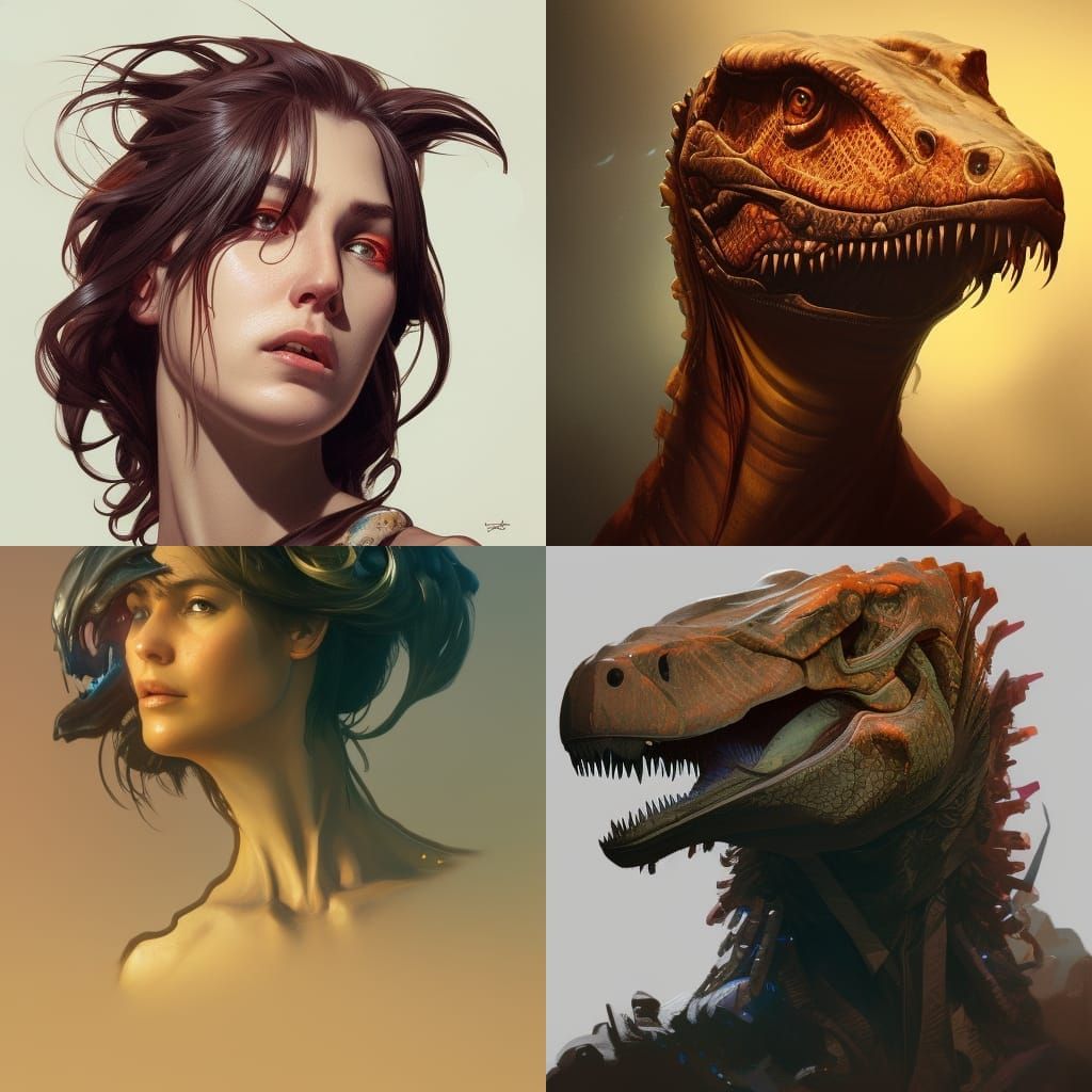 Hyperdetailed T-Rex Portrait in Art Nouveau Style