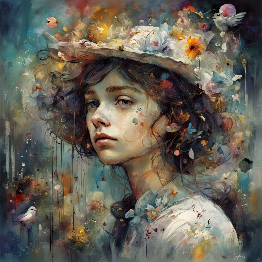 Whimsical Portrait of a Girl in Floral Cap