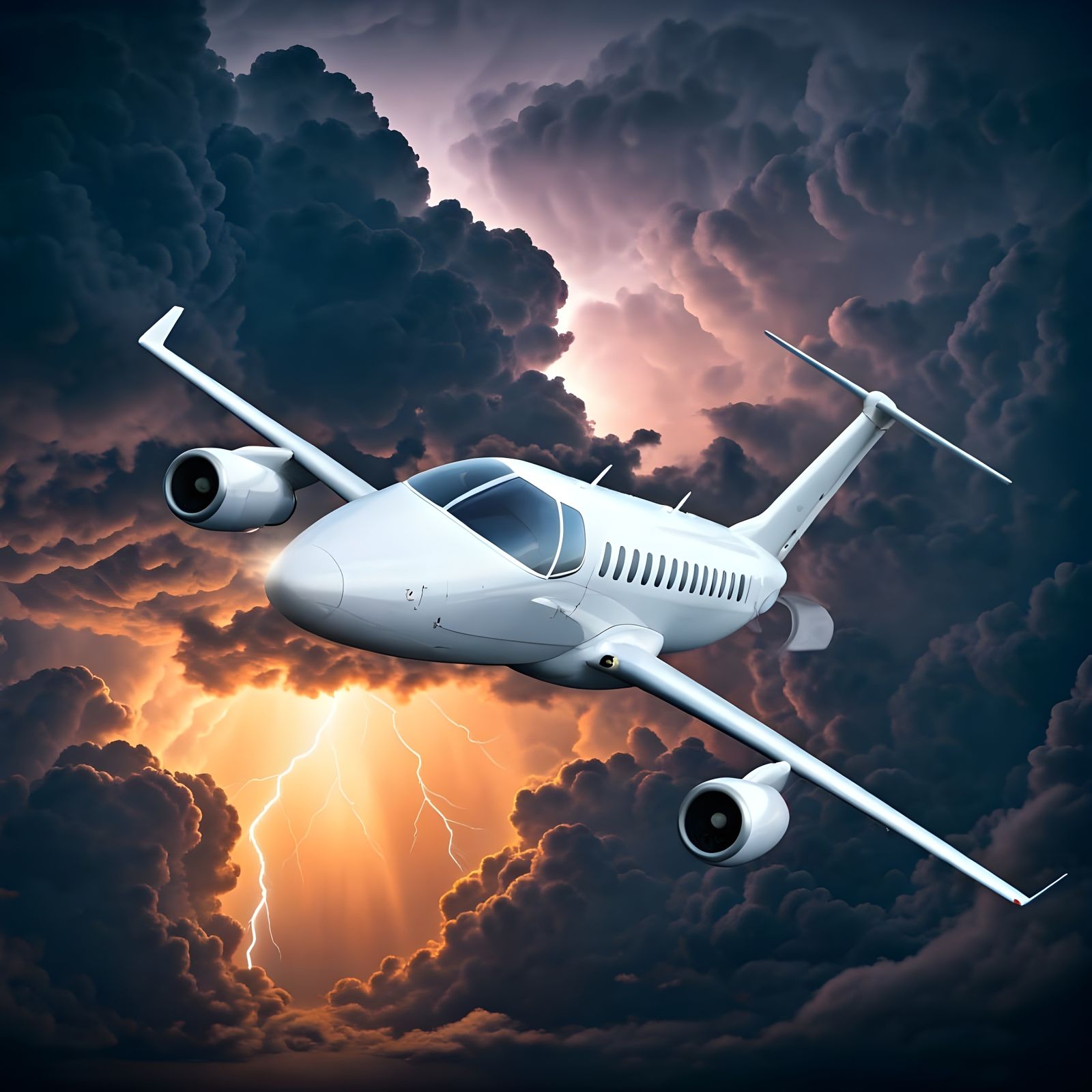 White Plane Soaring Through Stormy American Skies