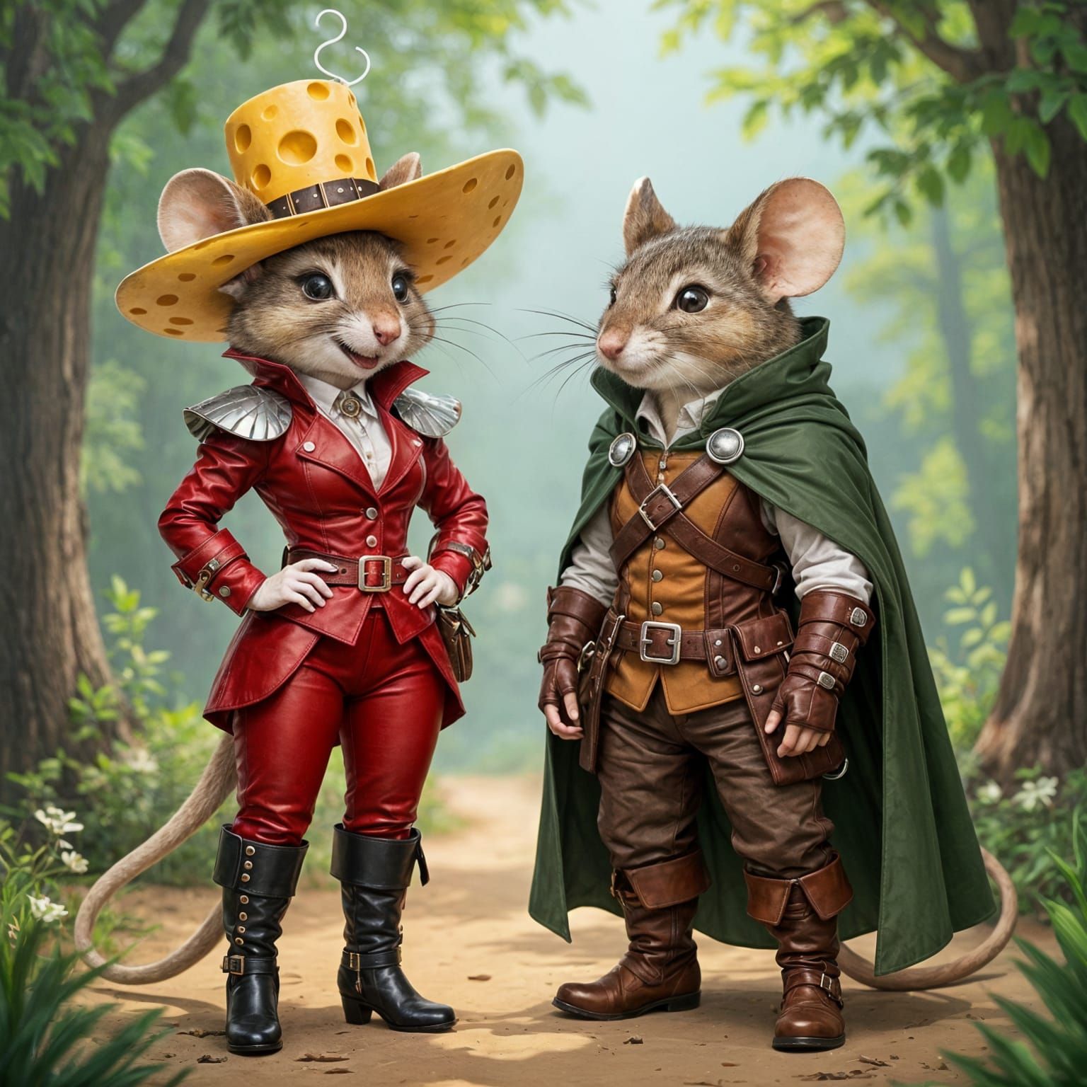 Elegant Mouse Kira in Red Leather and Cheese Hat