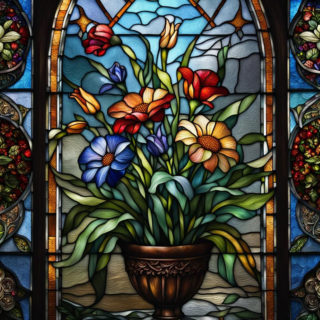 Stained Glass Bouquet: Hyperrealistic Floral Art