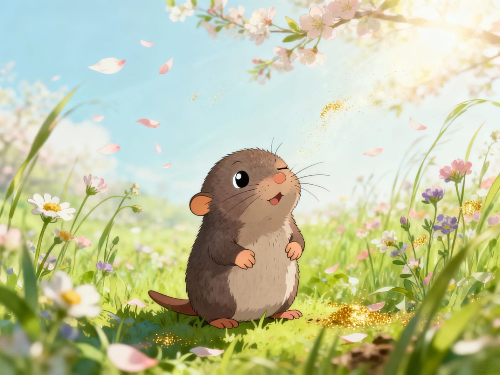 Mole's First Spring Day in Blooming Meadow