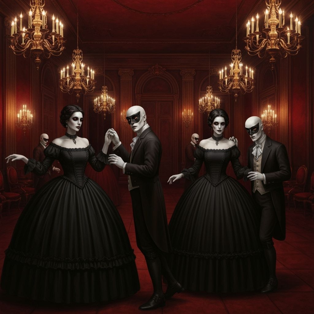 Masquerade Ball of Spectral Lovers in Eerie Ballroom
