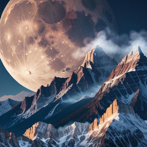 Super Moon Over Rocky Mountains: Hyperrealistic Detail