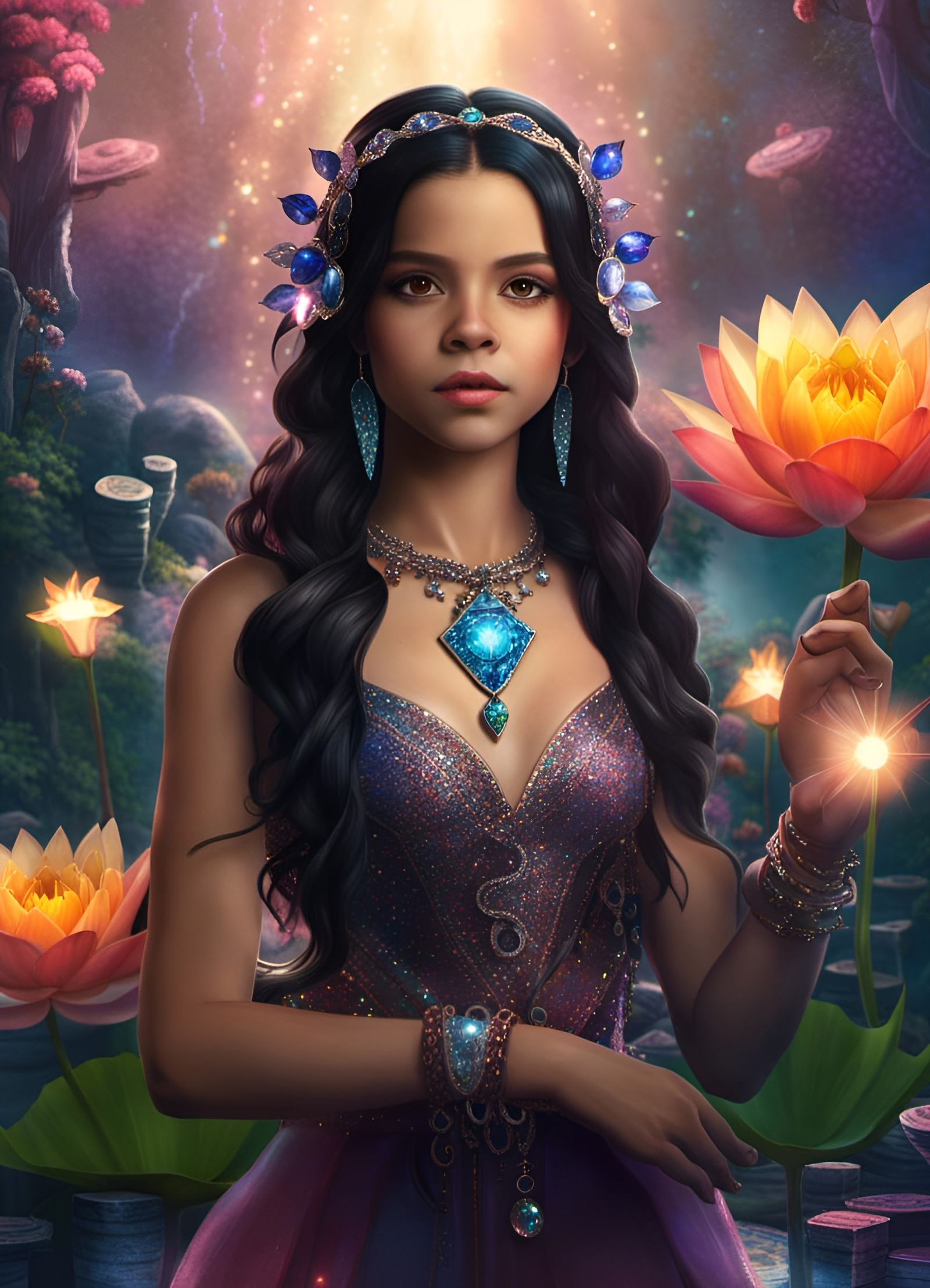 Dark-Haired Fae Female with Water Lily