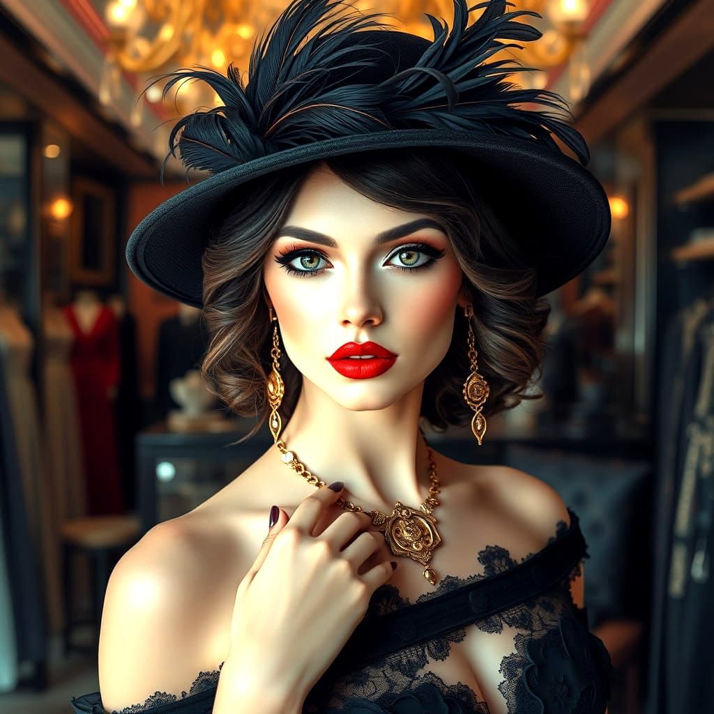Elegant Woman in High-End Fashion Shop