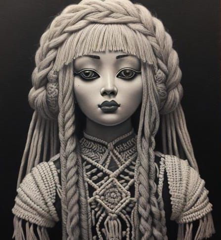 Hyperdetailed Charcoal Drawing of Macrame Doll