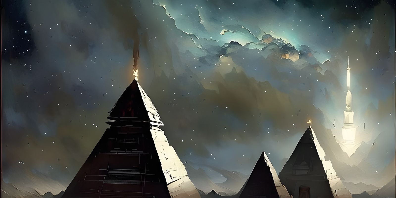 Cosmic Pyramidal Temple Art as Detailed Matte Painting
