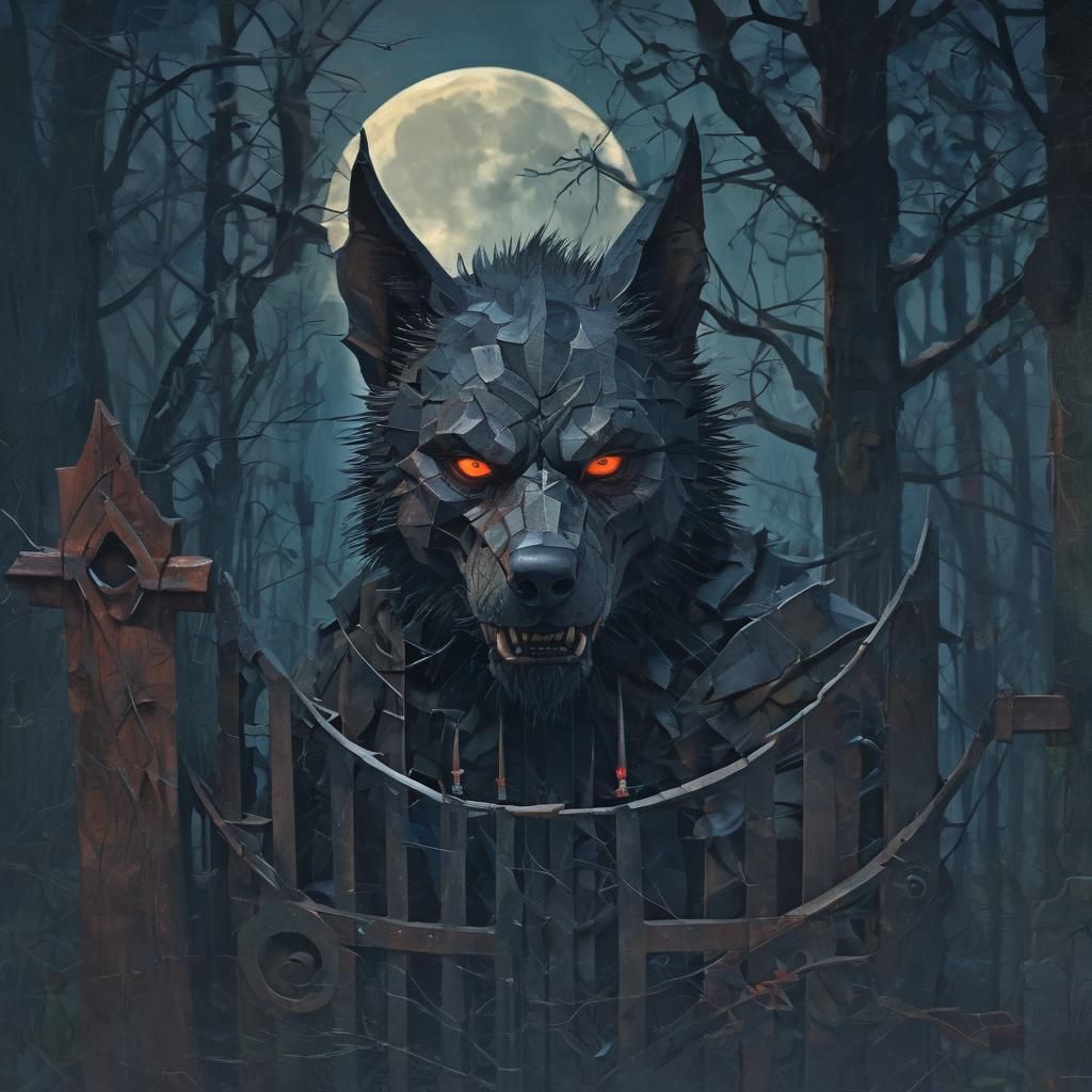 Werewolf in Ominous Forest, Under Full Moon, Gothic Twilight