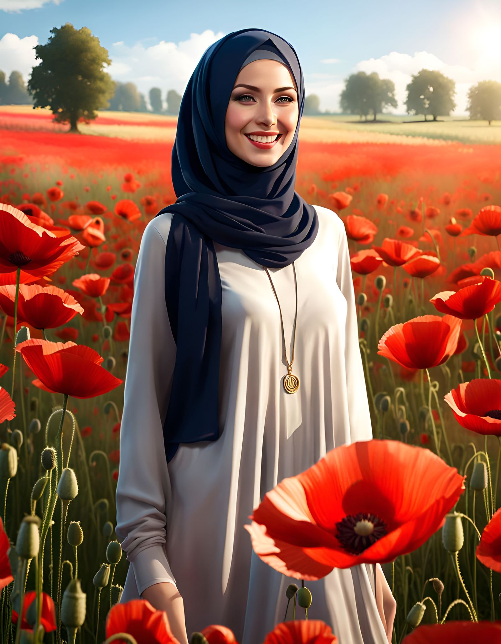 German Woman in Poppy Field: Ultra-Realistic Digital Art