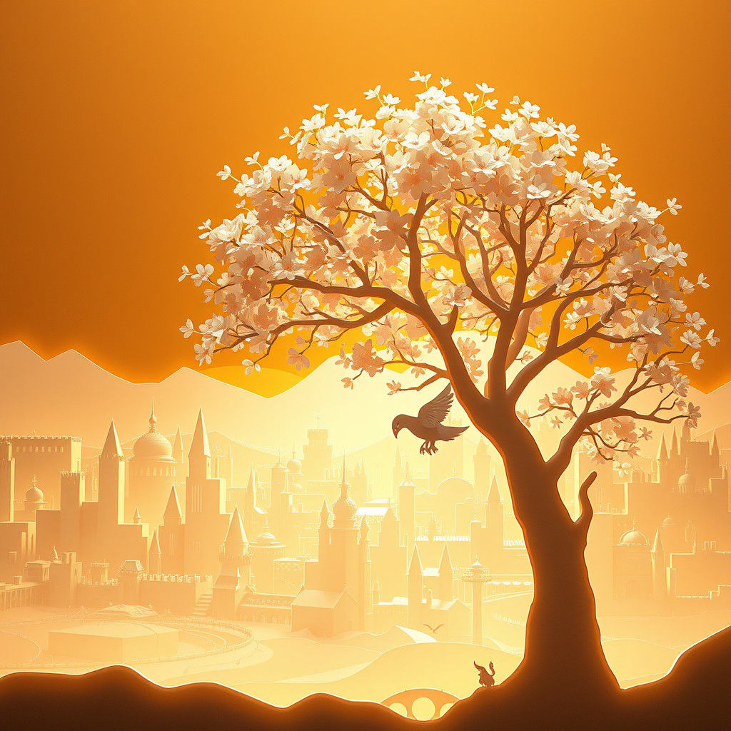 Papercut Minas Tirith with Blooming White Tree