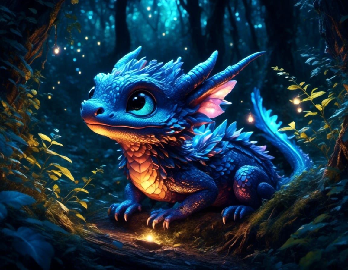 Galaxy Dragon in Fairytale Forest, Digital Illustration