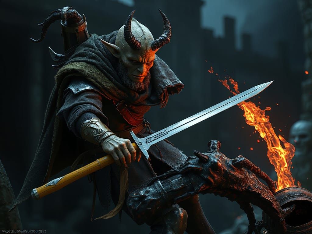 Elf Warrior Defeats Orc in Dark Fantasy Battle