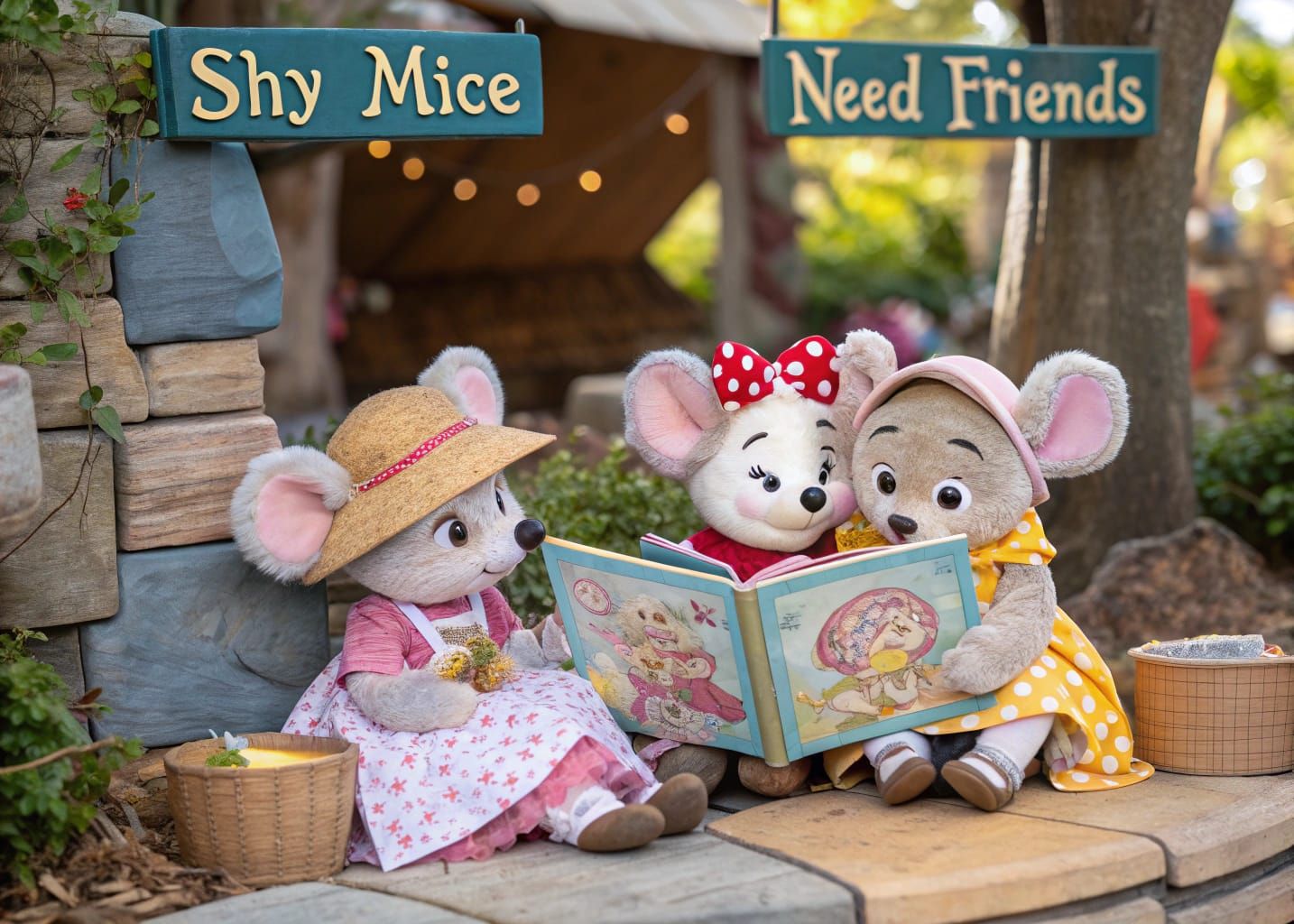 Adorable Shy Mice Seek Friendship in Storybook Illustration