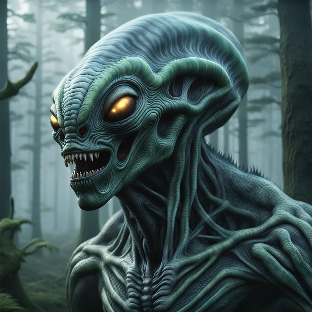 Hideous Alien Creature Portrait in Hyper-Realistic 3D