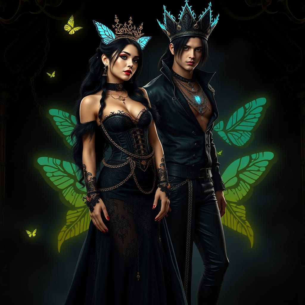 Ethereal Gothic Goddess with Bioluminescent Tattoos and Maje...