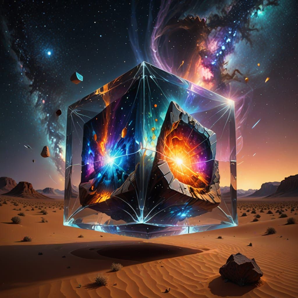 Glowing Cosmic Cube Above Endless Desert