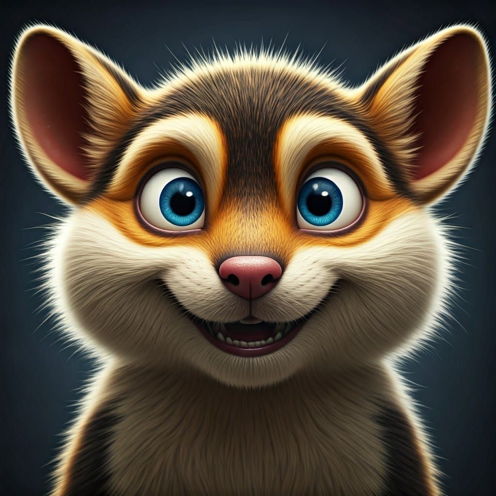 Adorable Cartoon Animal Portrait with Silly Expression
