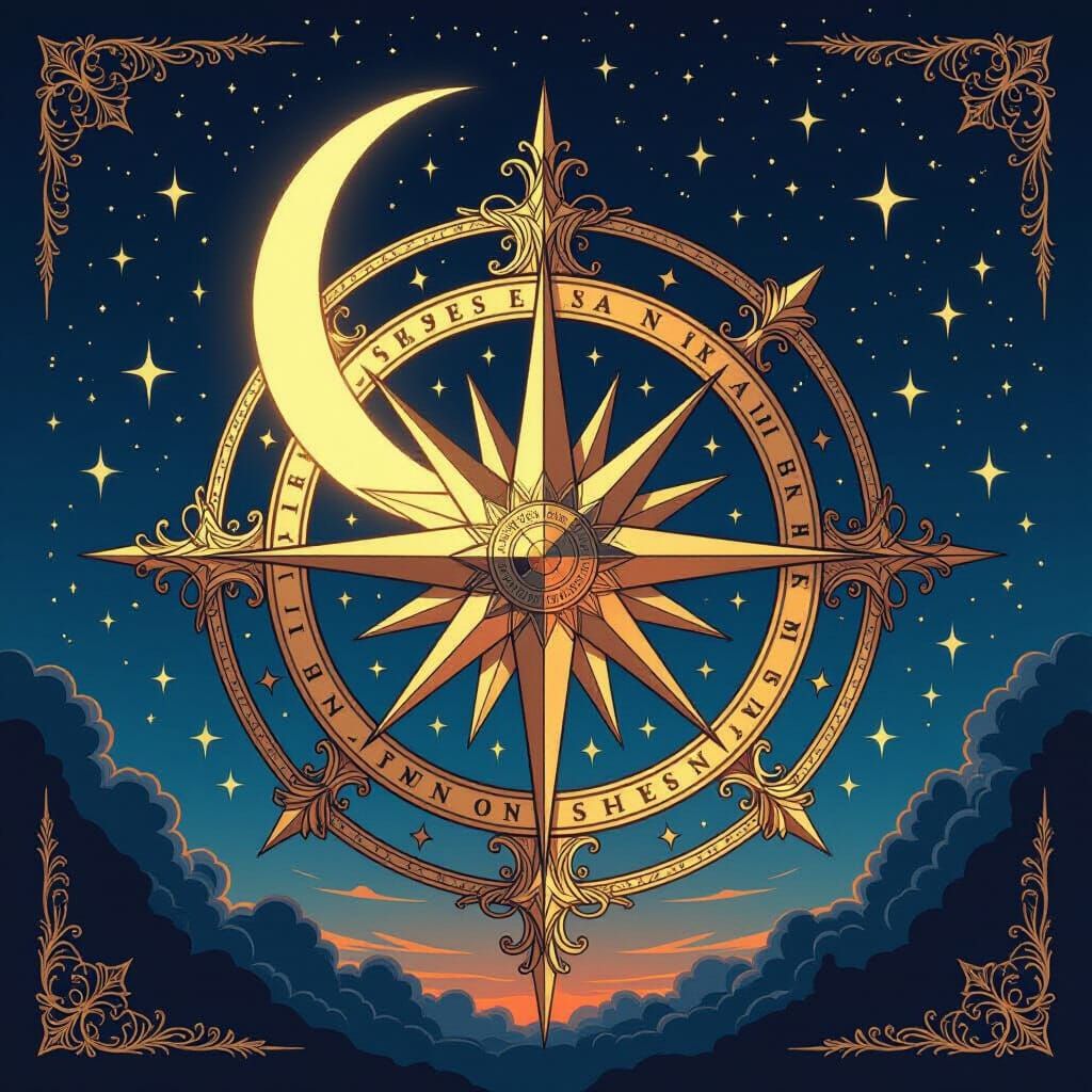 Celestial Navigator Family Crest with Moon and Stars