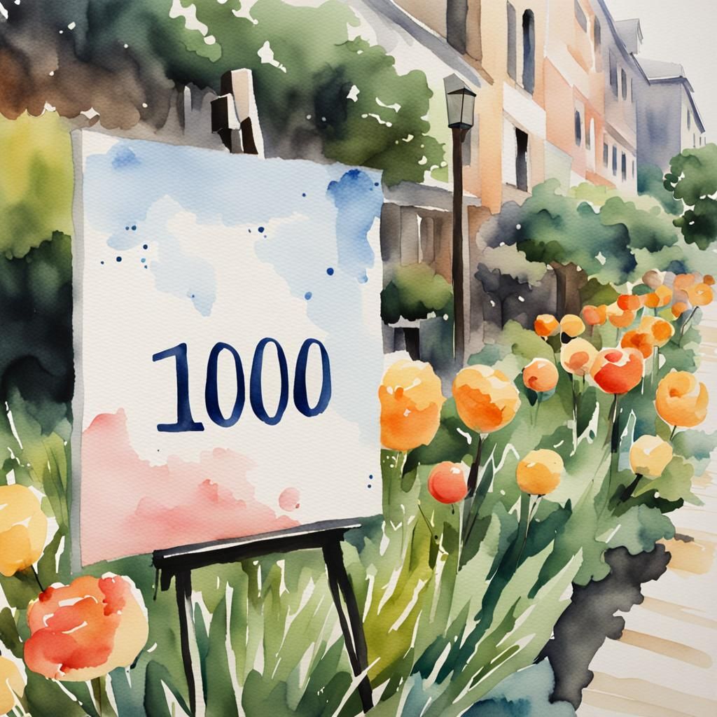 Watercolor Sign Celebrating the Number 1000