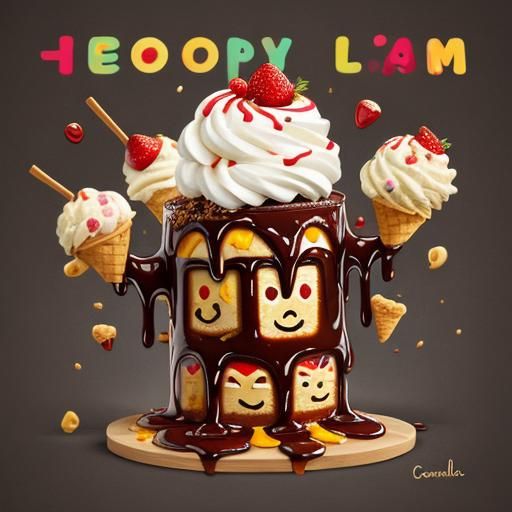 Playful Ice Cream Golem with Drizzled Toppings
