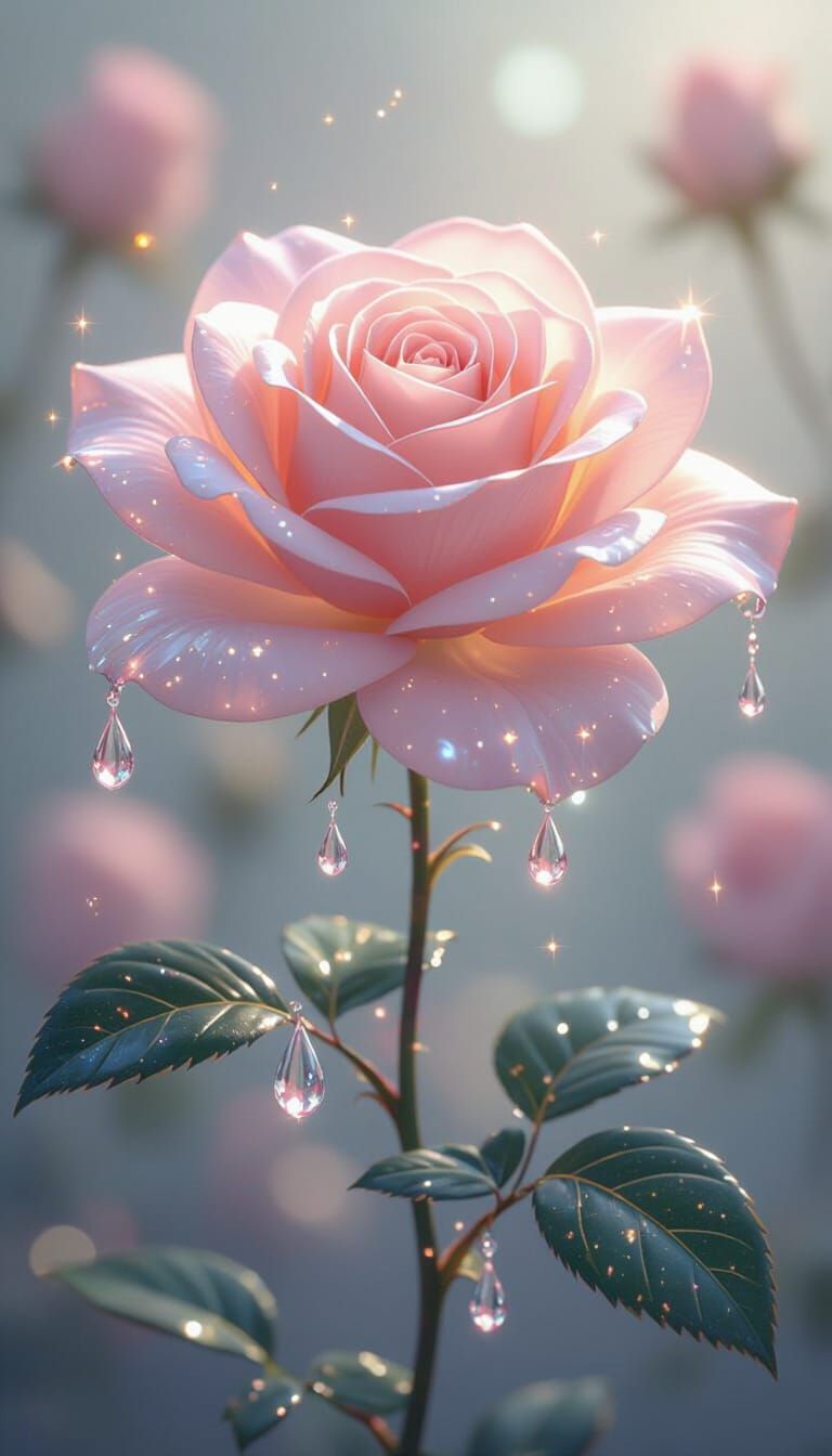 Glowing Rose with Translucent Petals: Surreal Rendering