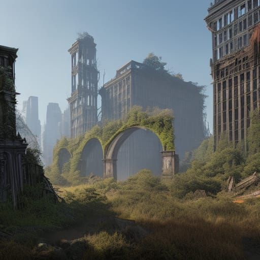 lady vampire, Post-Apocalyptic Landmarks, overgrown national...
