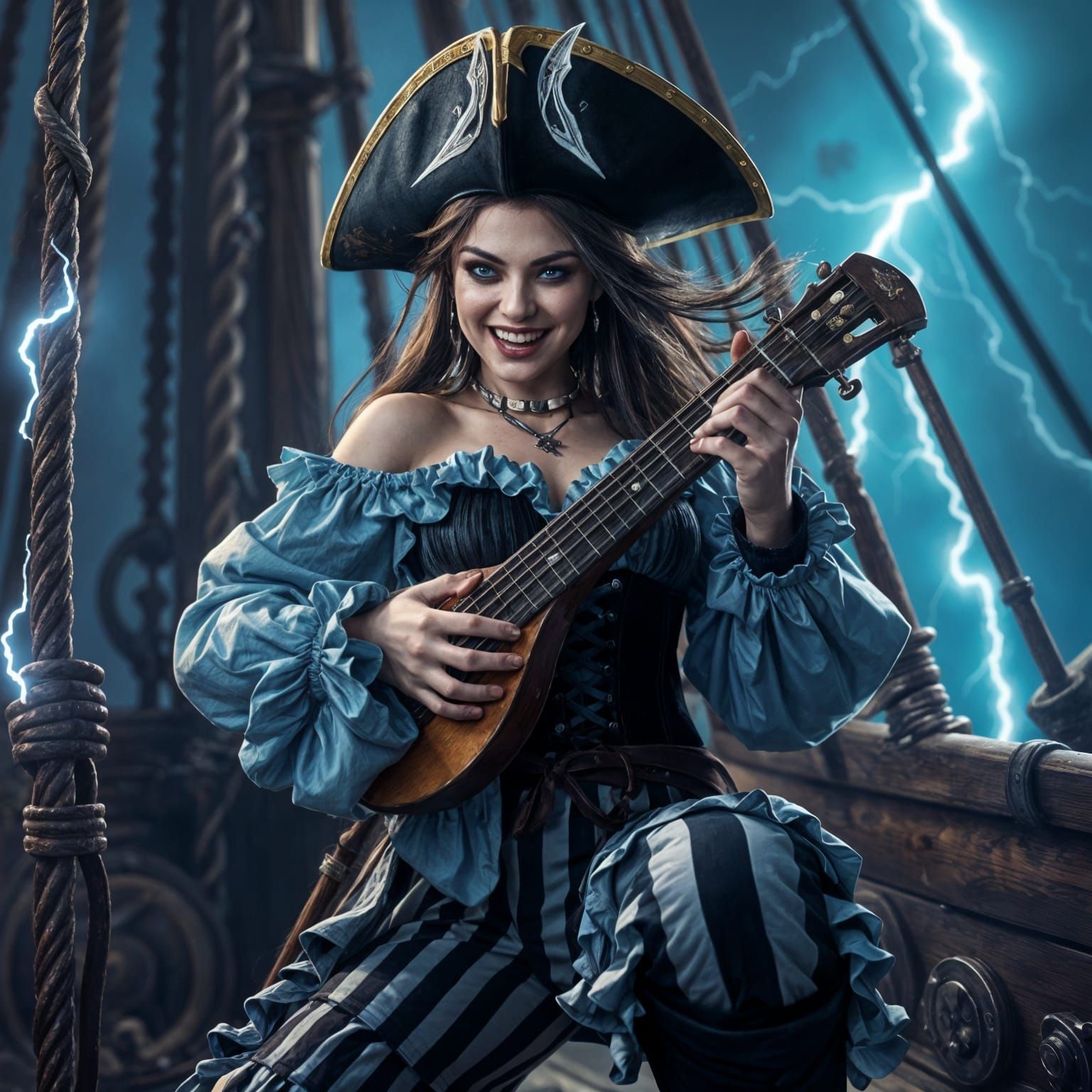 Pirate Lute Player in a Storm, Detailed Fantasy Art
