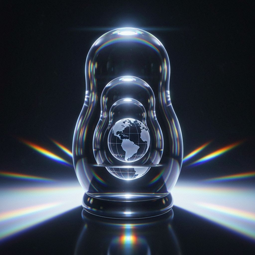 Glass Matryoshka Dolls with Earth Globes and Rainbows