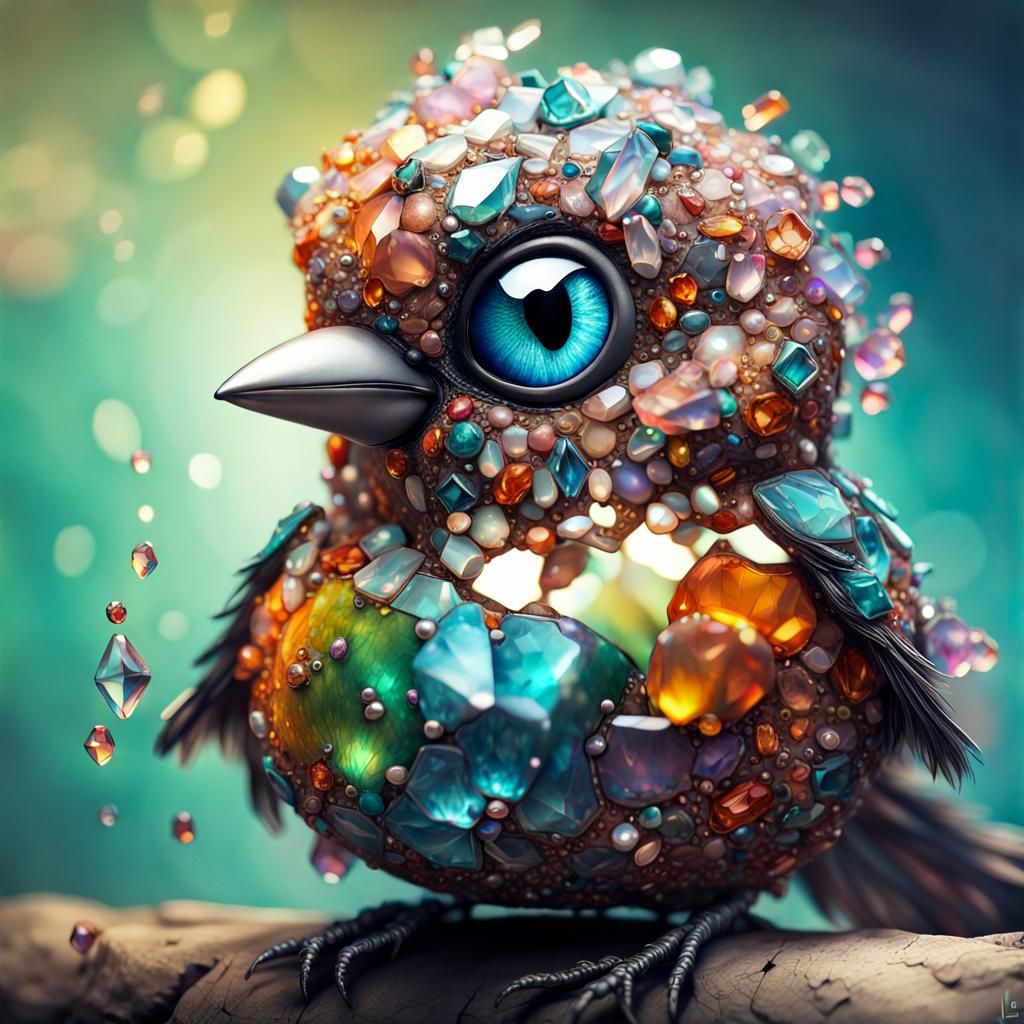 Gemstone Bird: Fantasycore Digital Artwork