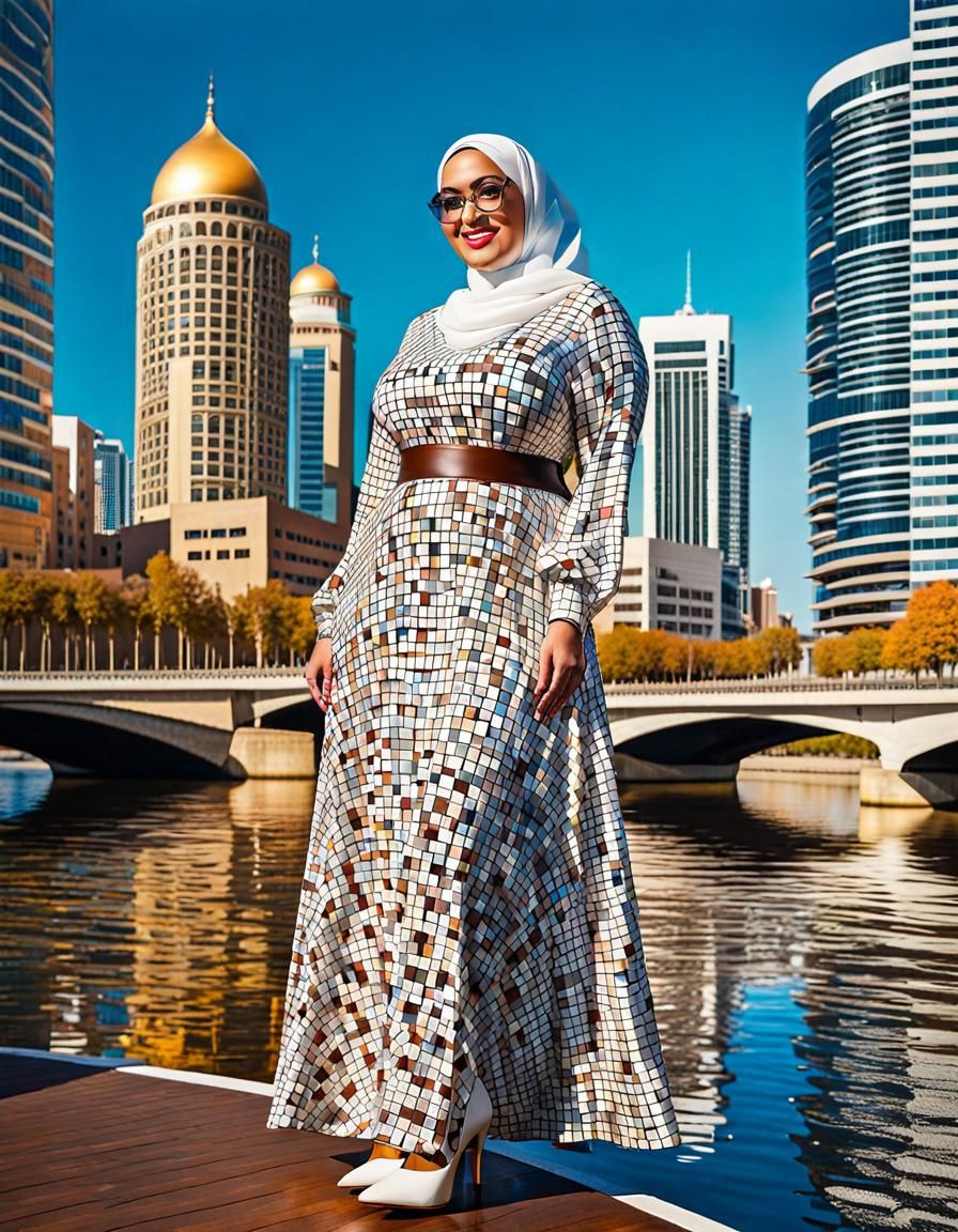 Psychedelic Mosaic Portrait of a Curvy Hijabi Woman
