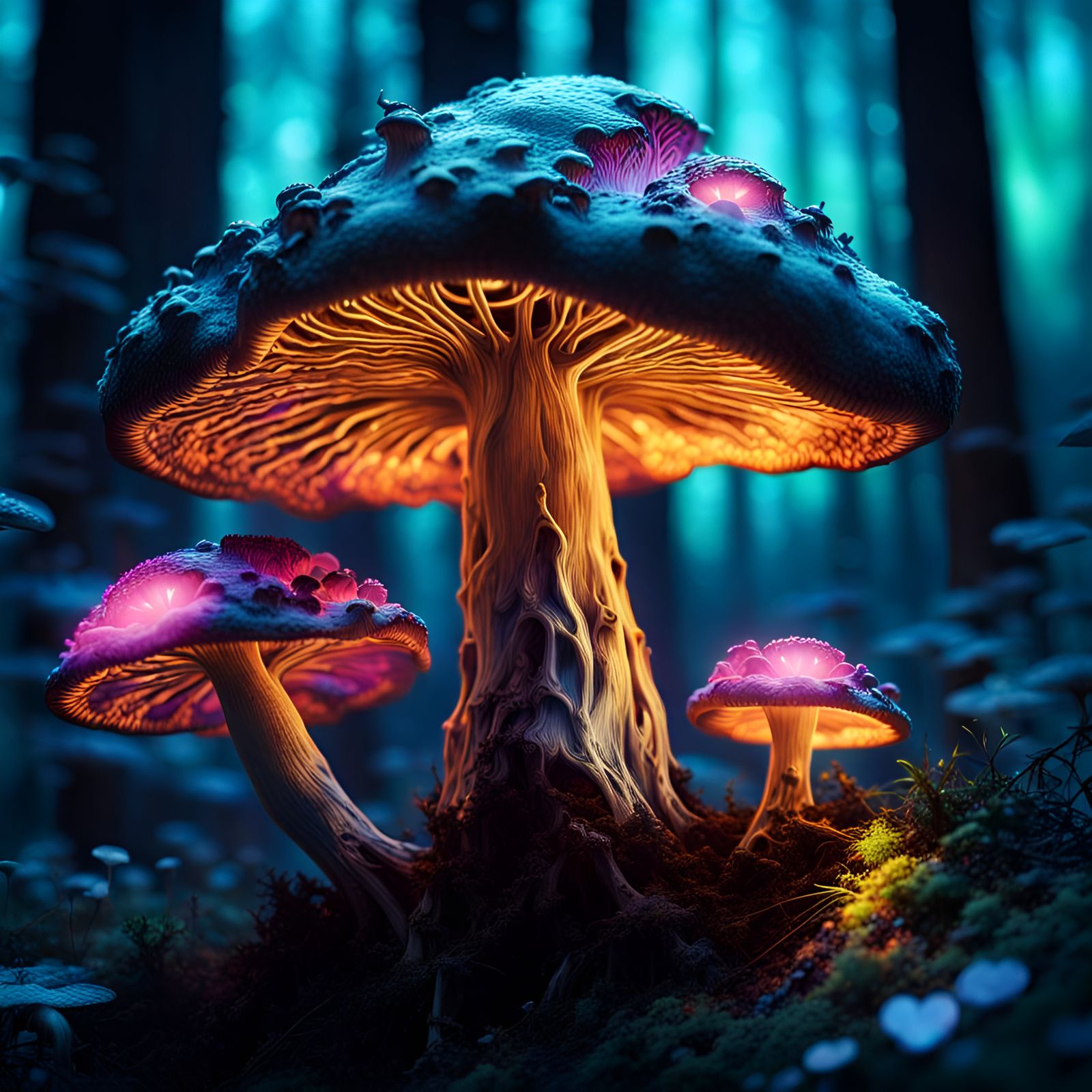 Glowing Mushrooms in Deep Forest: Fantasycore Concept Art