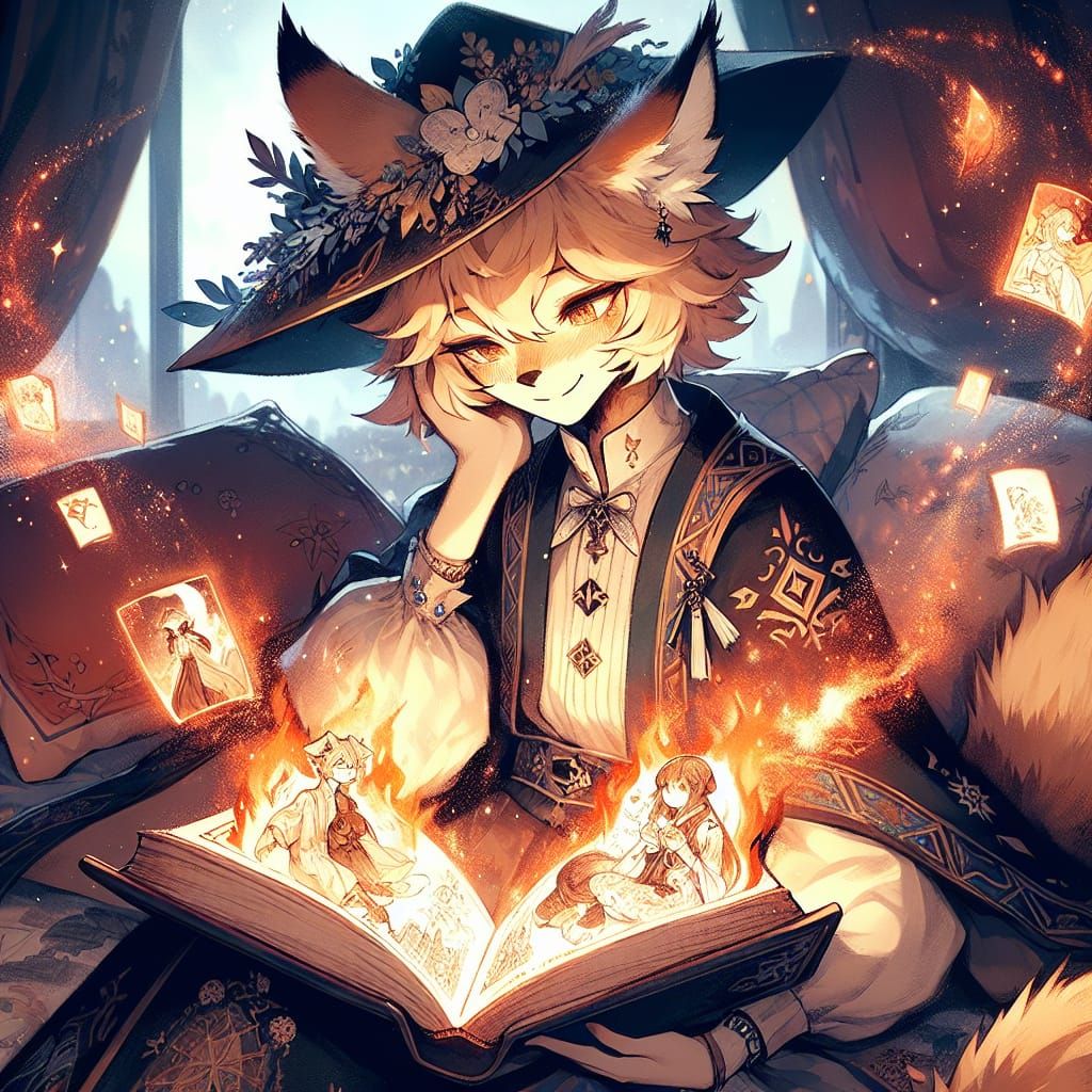 Anime Lynx Reading a Magical Romance Novel