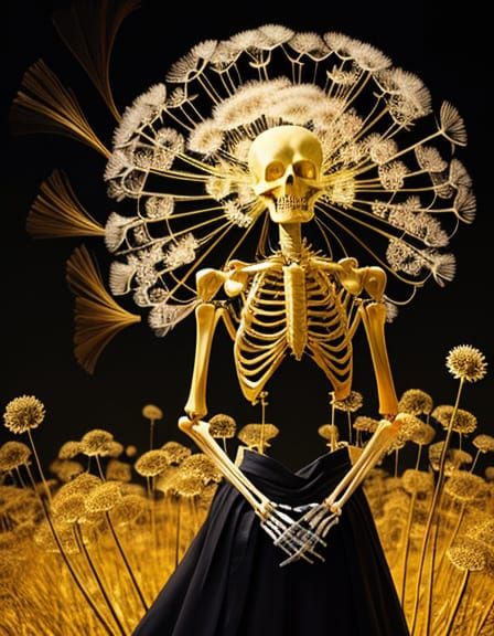 Surreal Dandelion Skeleton in Studio Ghibli Style
