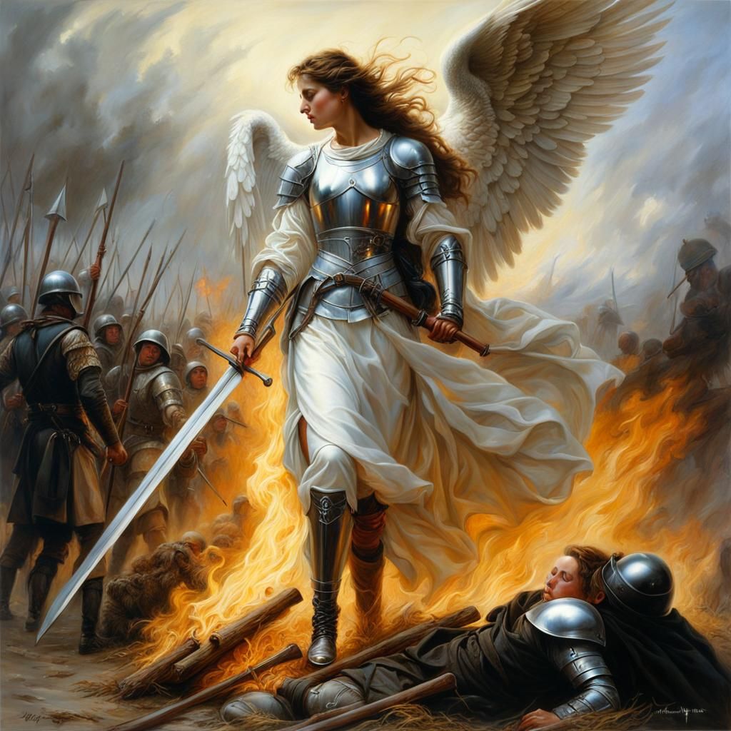 Angel Saves Joan of Arc: Hyperrealistic Painting