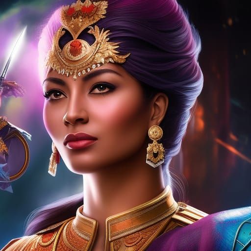 Dramatic Warrior Holding Trophy Head, Hyperrealistic Art