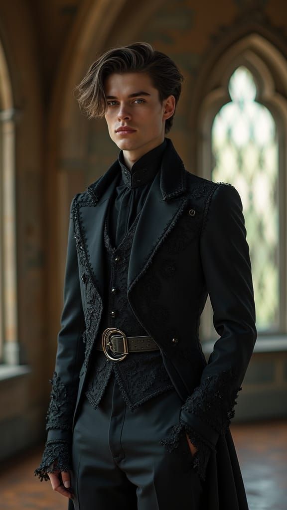 Androgynous Noble in Lace Dress at Fantasy Castle