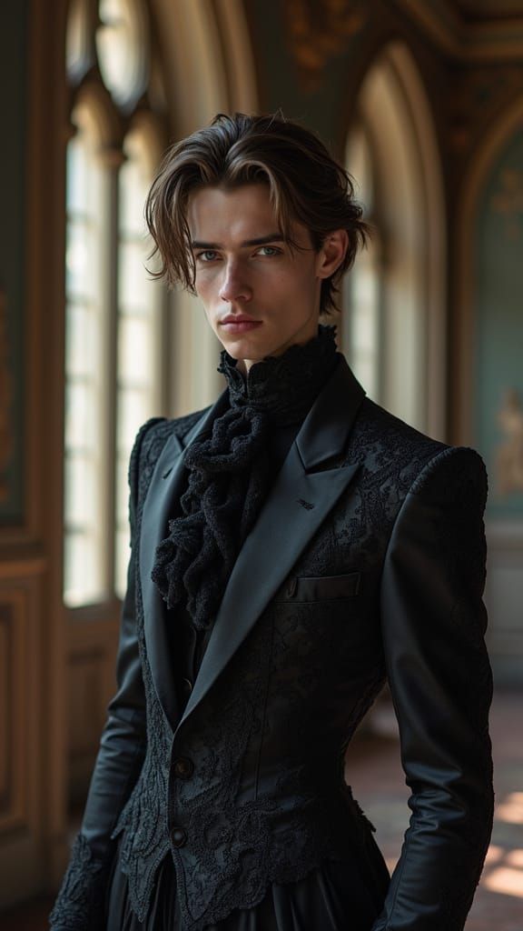 Androgynous Noble in Elegant Lace Dress