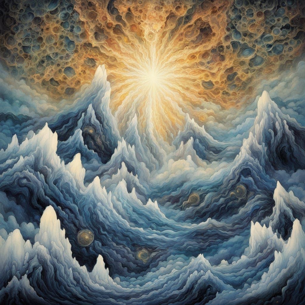 Geisha Amidst Flowing Quantum Ink and Bioluminescent Pigment...