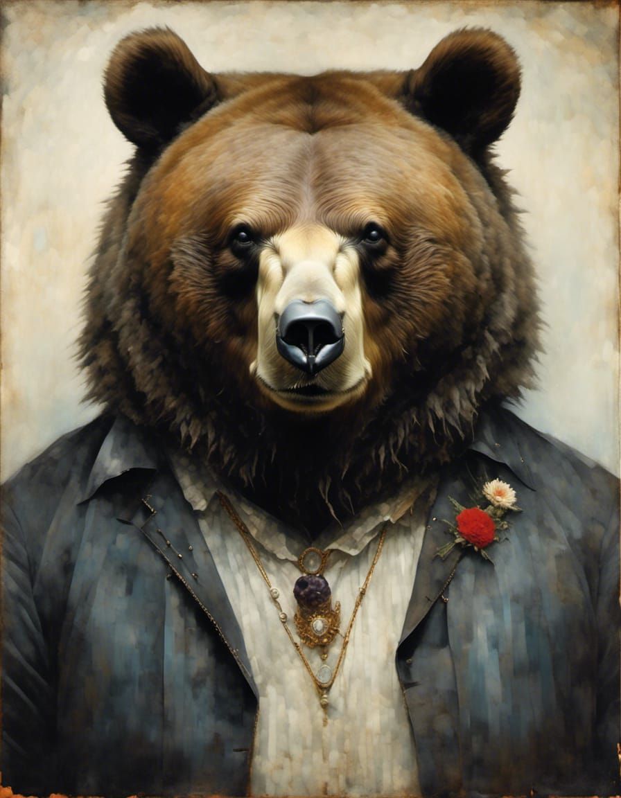 Goth Punk Obese Bear Portrait in Zwerger Style