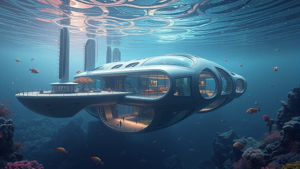 Futuristic Underwater City with Vibrant Marine Life