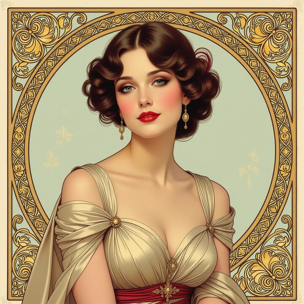 Elegant Woman Portrait in Art Nouveau Style