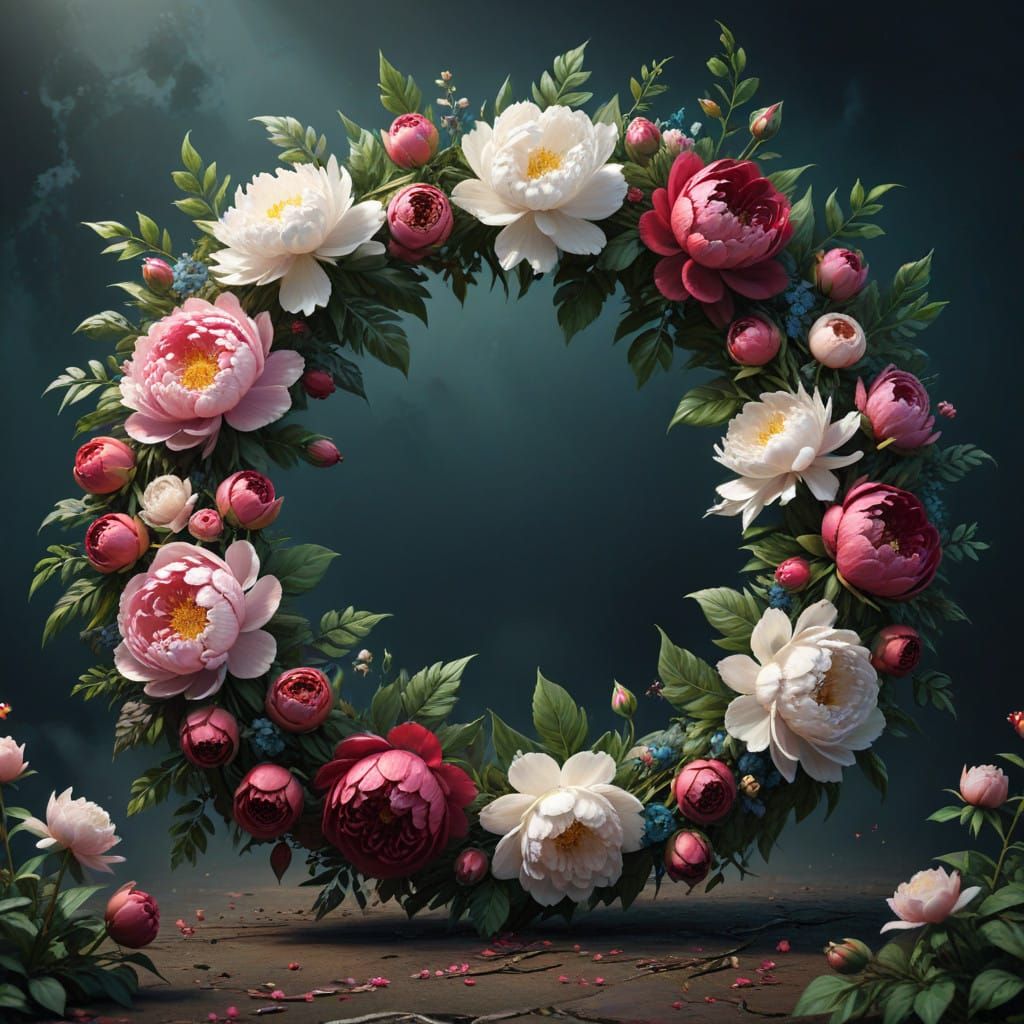 Surreal Floral Wreath in Fantastical Style